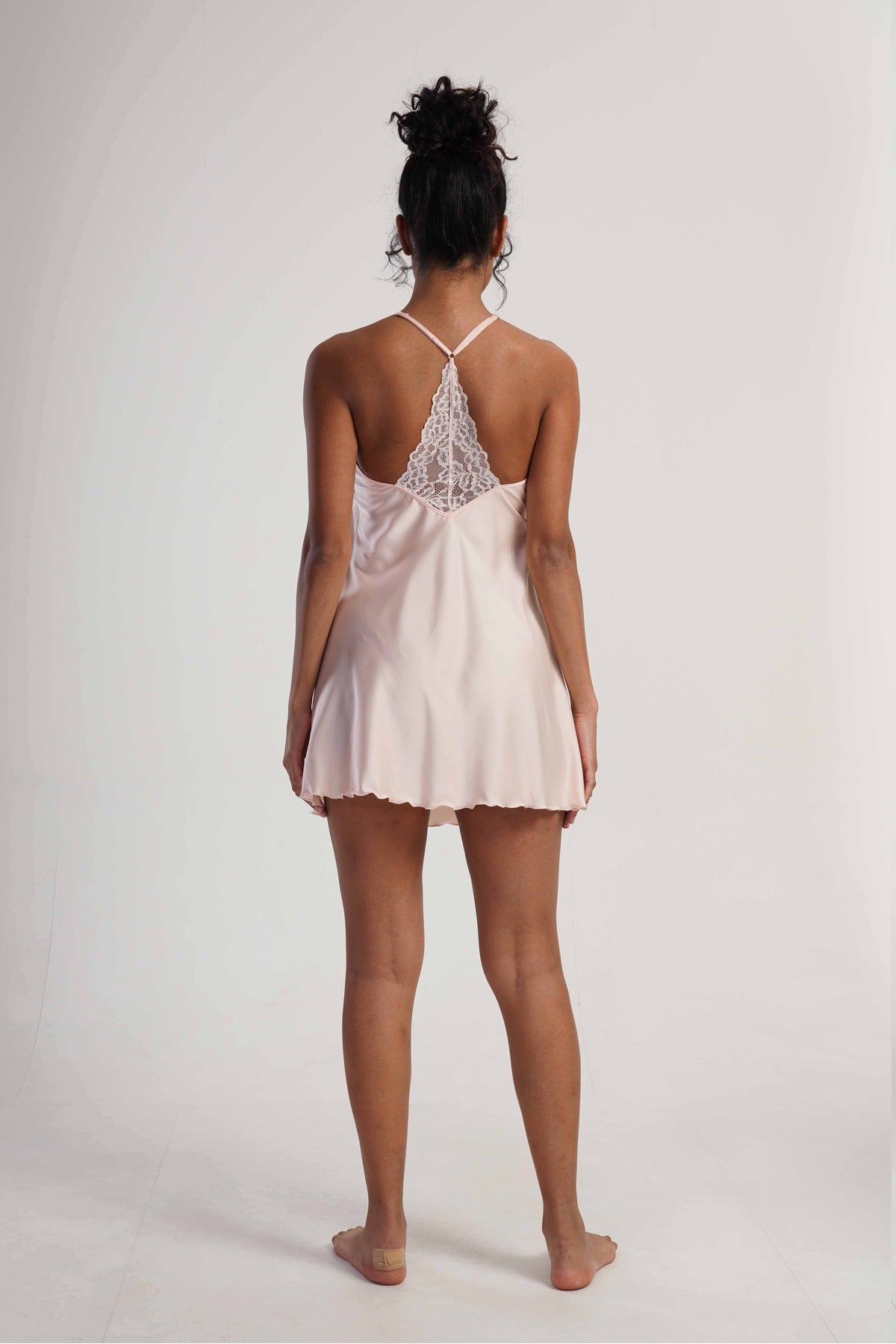 Woman Satin Latia Sleeveless Thin Strap Lace Detail Tunic