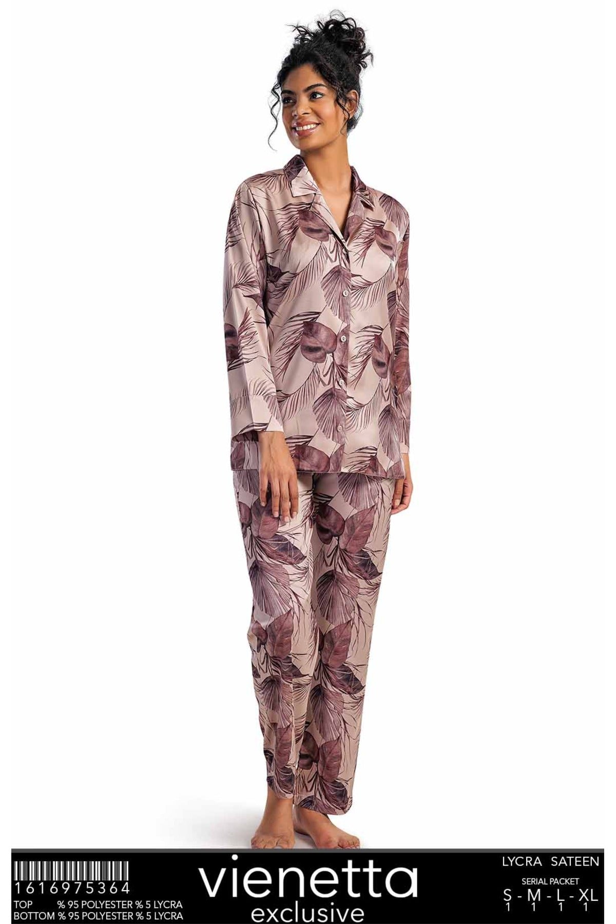 Woman Satin Exclusive Cream Long Sleeve Buttoned Pyjama Set
