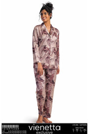 Woman Satin Exclusive Cream Long Sleeve Buttoned Pyjama Set