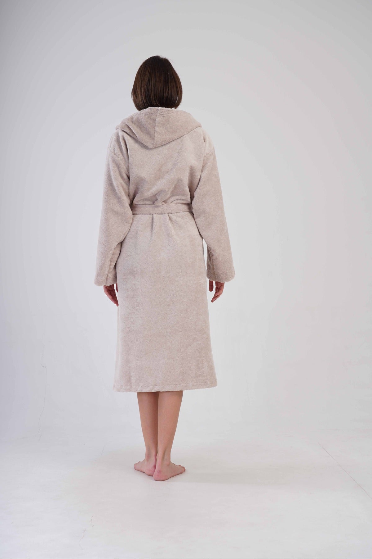 Woman Bukle Cream Hoodie Detail Long Sleeve Bathrobe