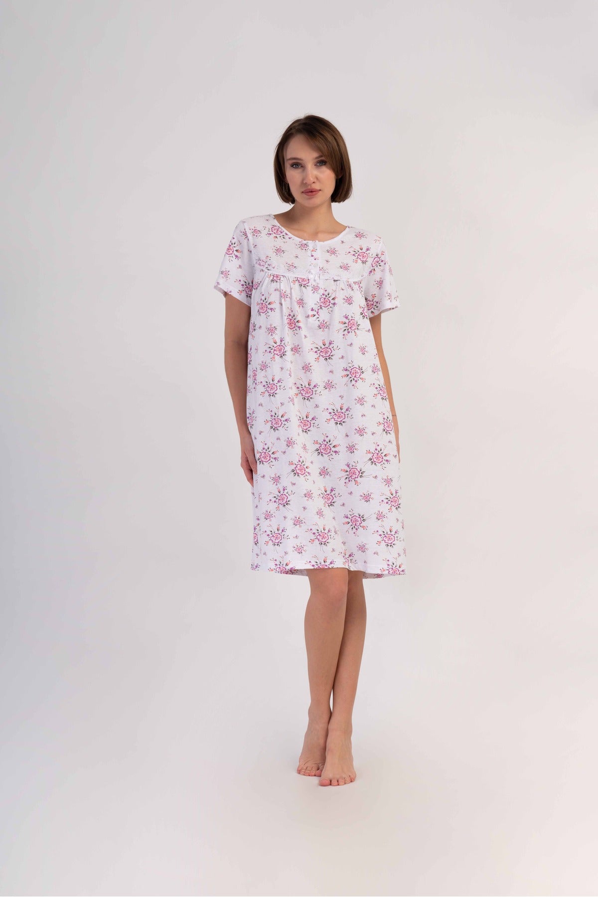 Woman Cotton Picen Grandma Short Sleeve Nightgown