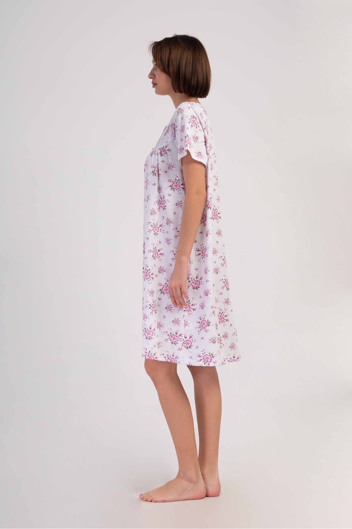 Woman Cotton Picen Grandma Short Sleeve Nightgown