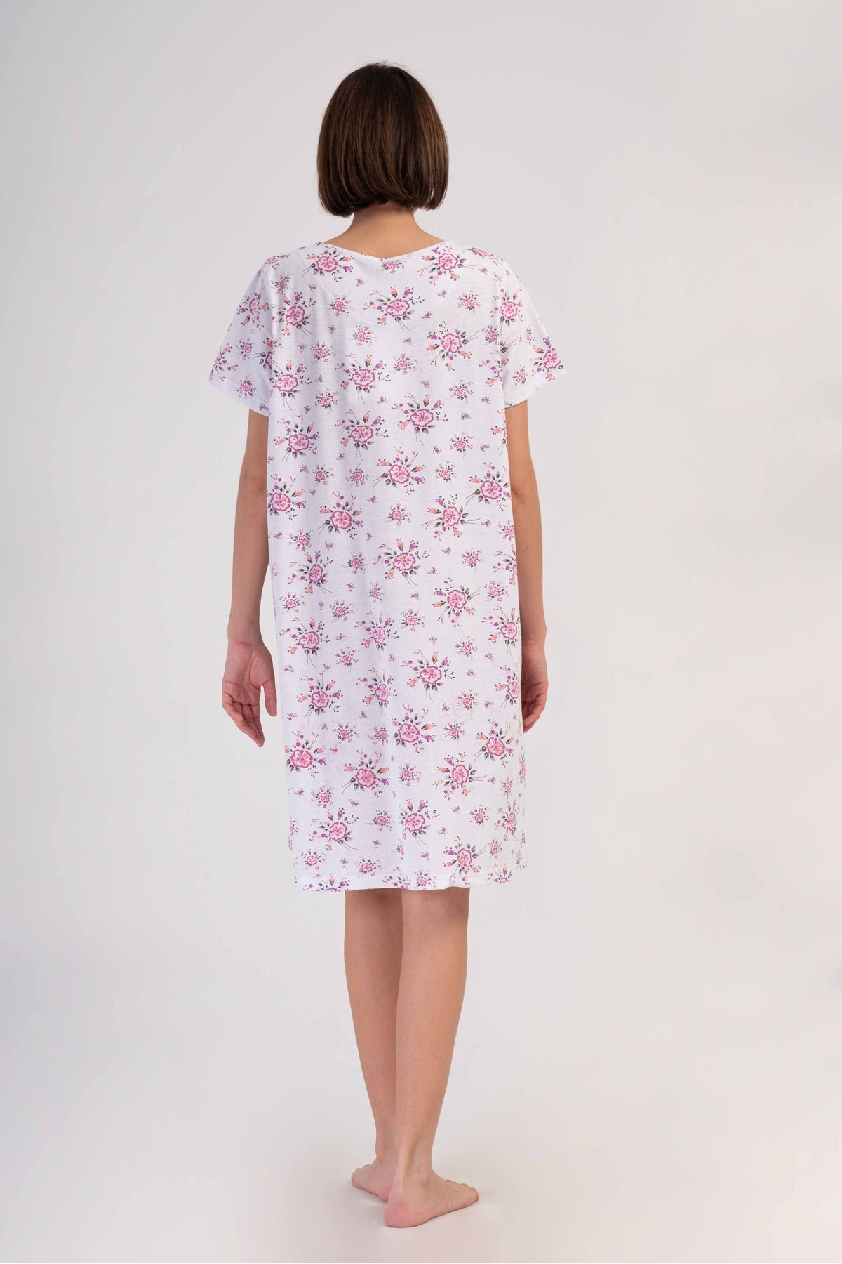 Woman Cotton Picen Grandma Short Sleeve Nightgown