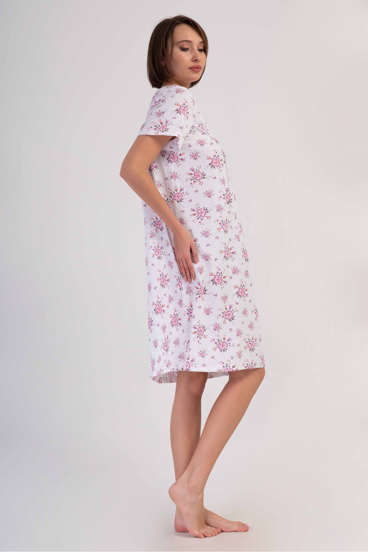 Woman Cotton Picen Grandma Short Sleeve Nightgown