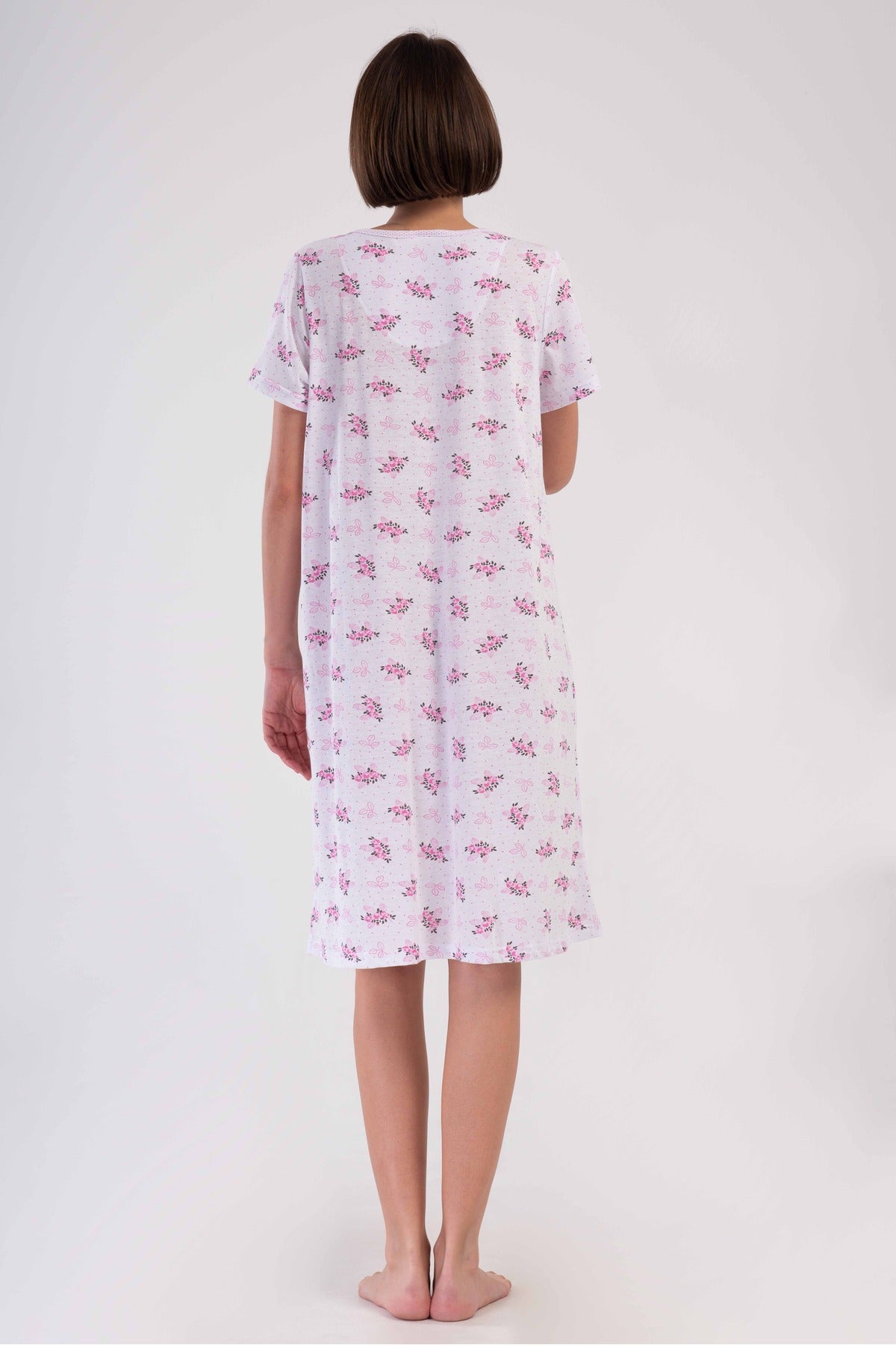 Woman Cotton Pavin Grandma Short Sleeve Nightgown