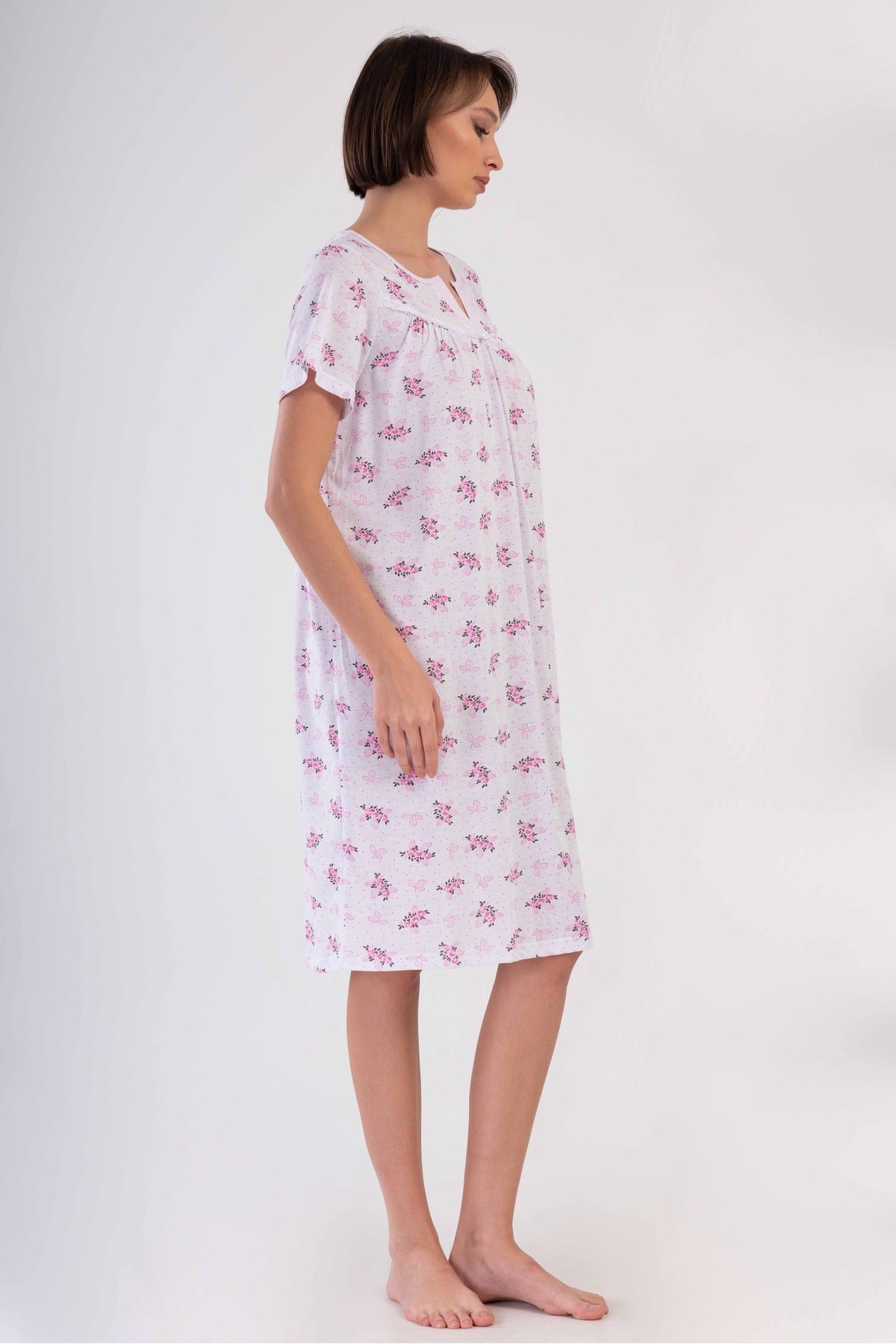 Woman Cotton Pavin Grandma Short Sleeve Nightgown
