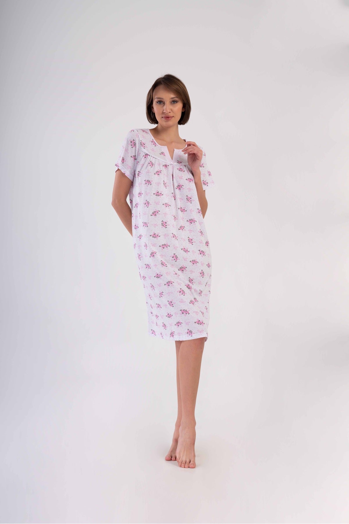 Woman Cotton Pavin Grandma Short Sleeve Nightgown