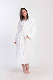 Woman Bukle White Hoodie Detail Long Sleeve Bathrobe