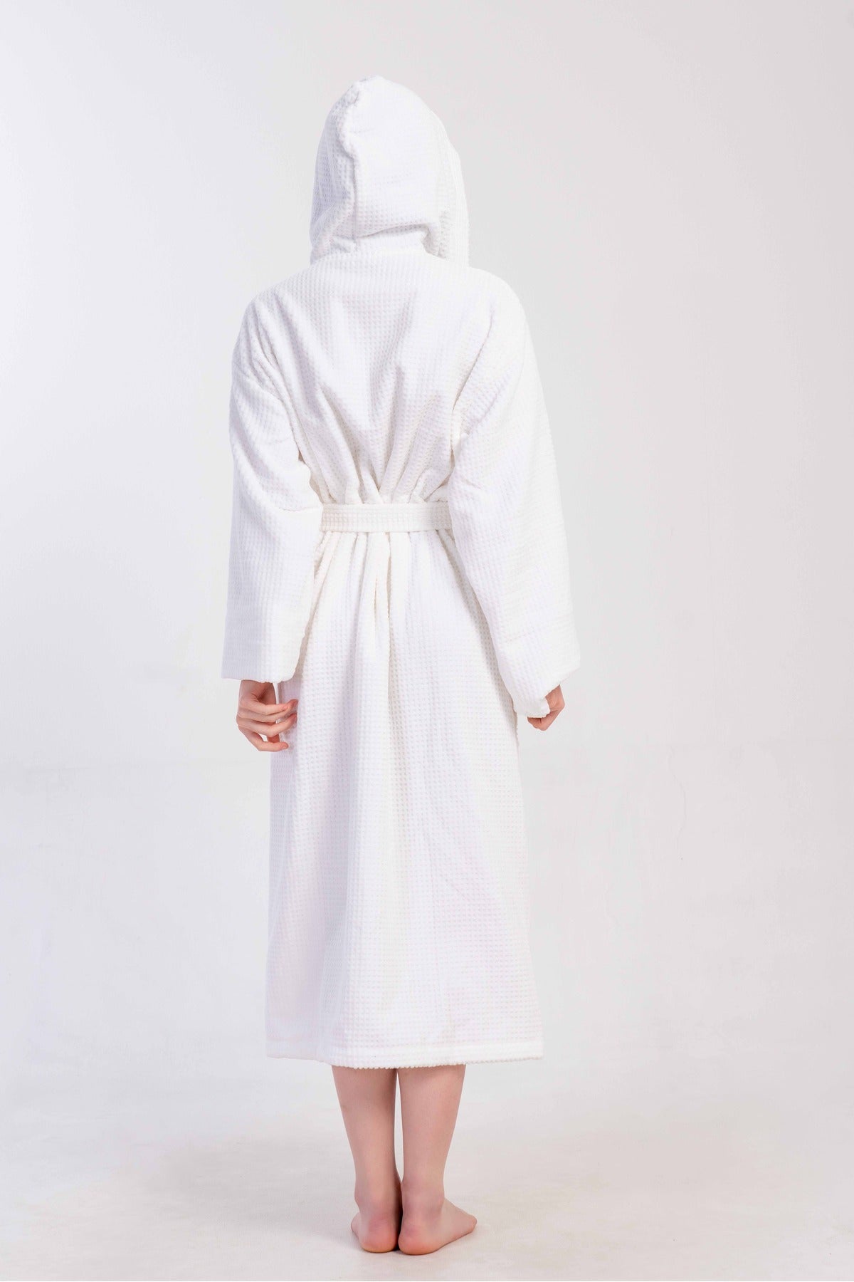 Woman Bukle White Hoodie Detail Long Sleeve Bathrobe