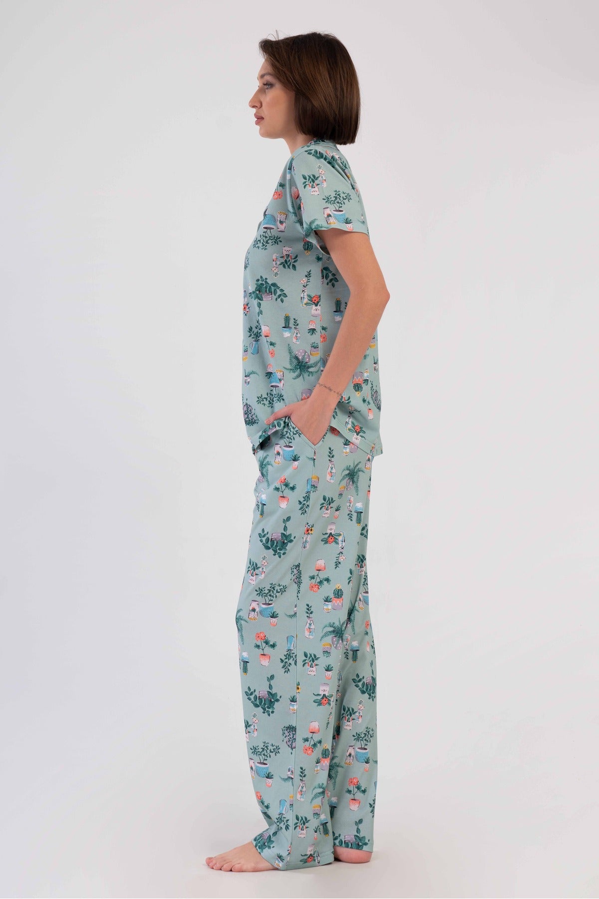 Woman Supreme Big Size Kima Shirt Collar Short Sleeve Buttoned Pyjama Set