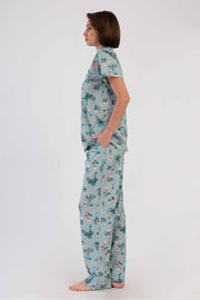 Woman Supreme Big Size Kima Shirt Collar Short Sleeve Buttoned Pyjama Set