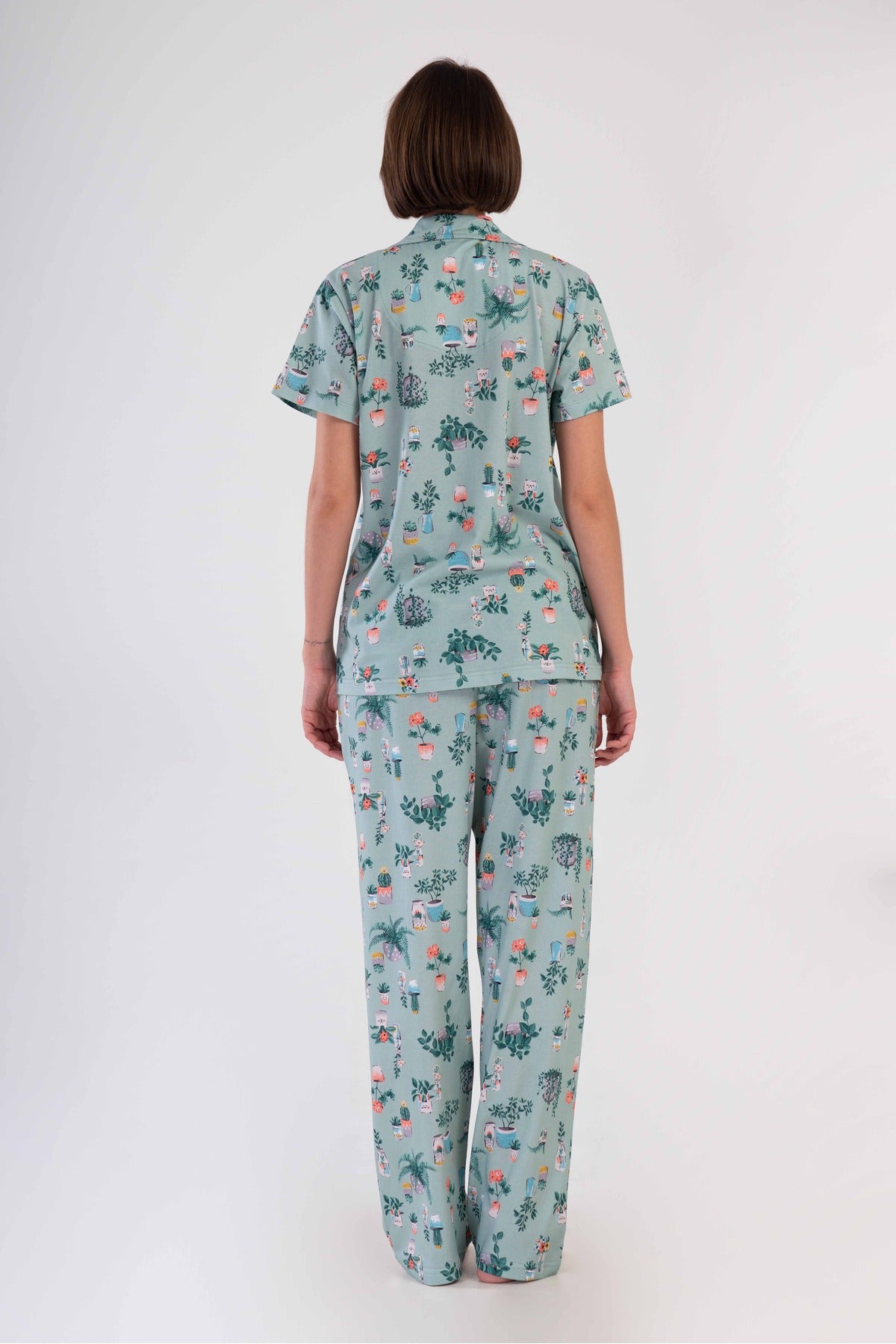 Woman Supreme Big Size Kima Shirt Collar Short Sleeve Buttoned Pyjama Set