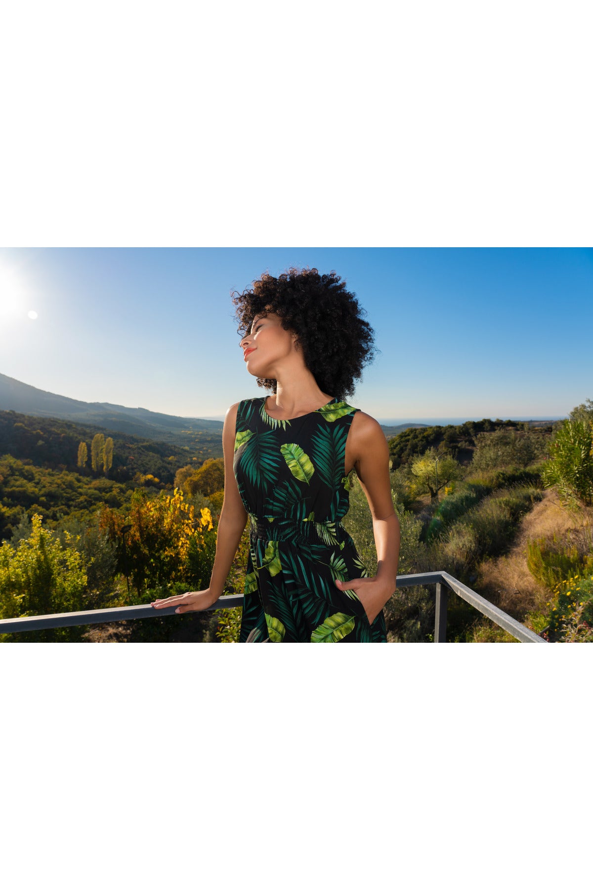 Woman Belmando Forest O Neck Sleeveless Elastic Belt Dress