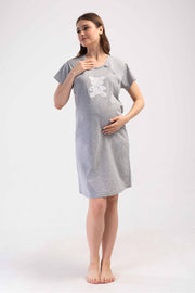 Woman Supreme Buttoned 3/4 Sleeve Pregnant Tunic and 3/4 Sleeve Pregnant Dressing Gown Set