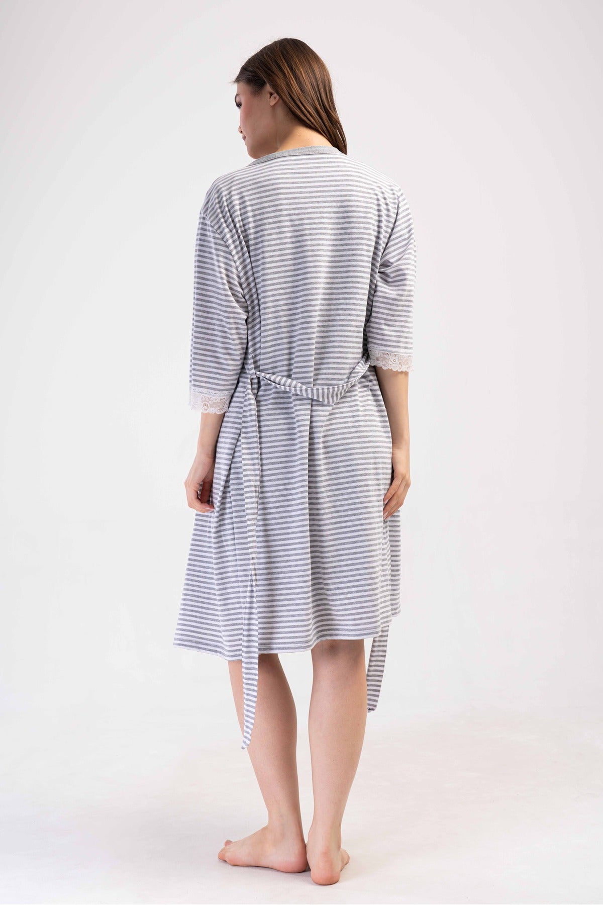 Woman Supreme Buttoned 3/4 Sleeve Pregnant Tunic and 3/4 Sleeve Pregnant Dressing Gown Set