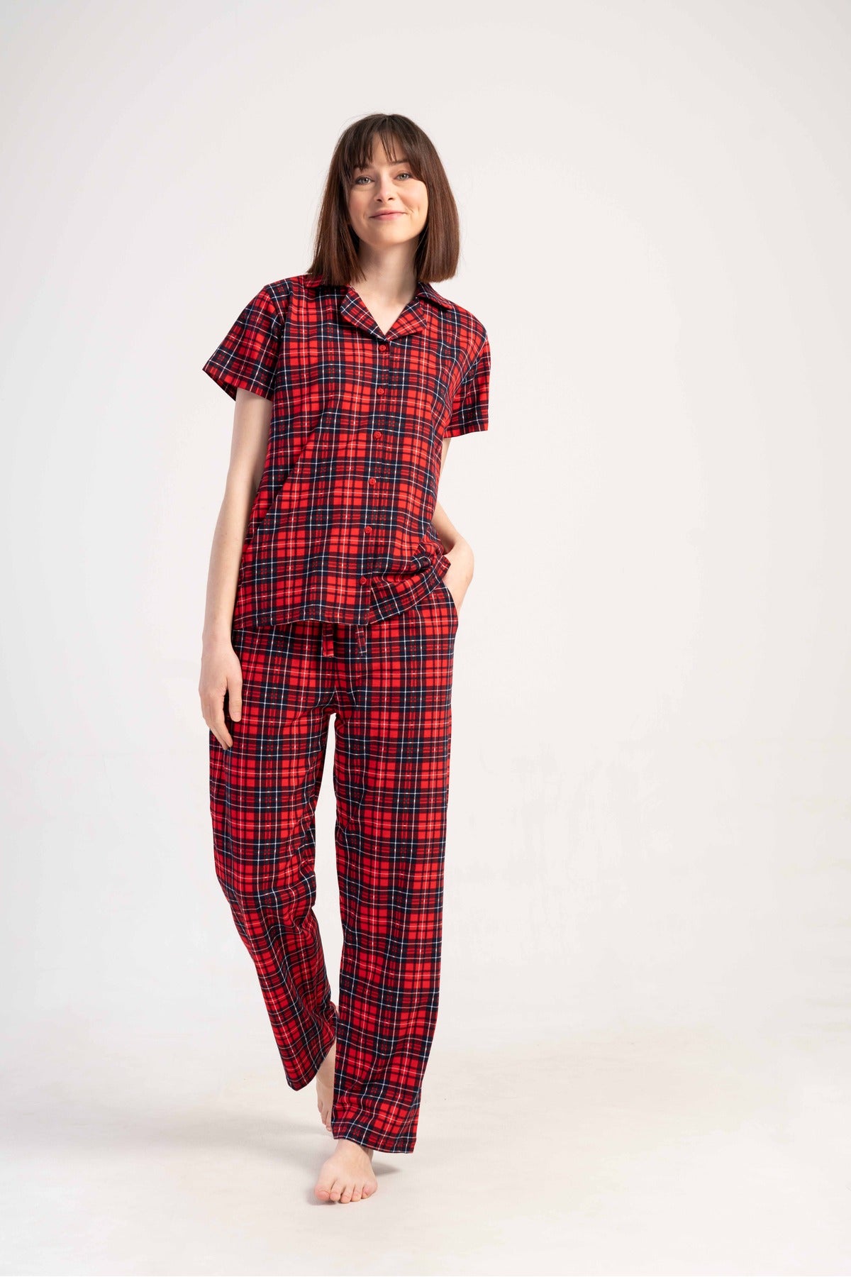 Woman Supreme Shirt Collar Short Sleeve Buttoned Pyjama Set