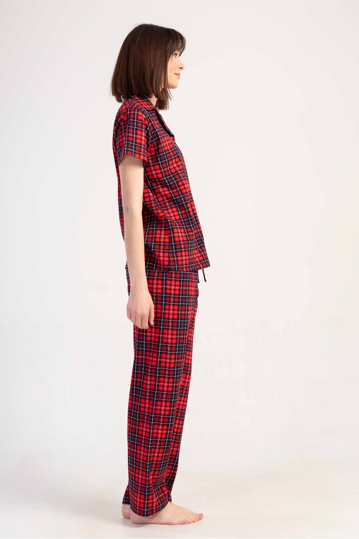 Woman Supreme Shirt Collar Short Sleeve Buttoned Pyjama Set