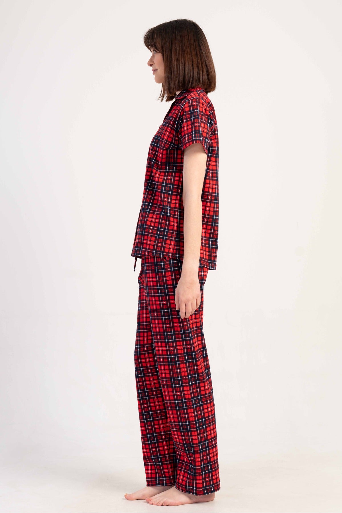 Woman Supreme Shirt Collar Short Sleeve Buttoned Pyjama Set