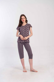 Woman Lycra Viscon Short Sleeve Capri Set
