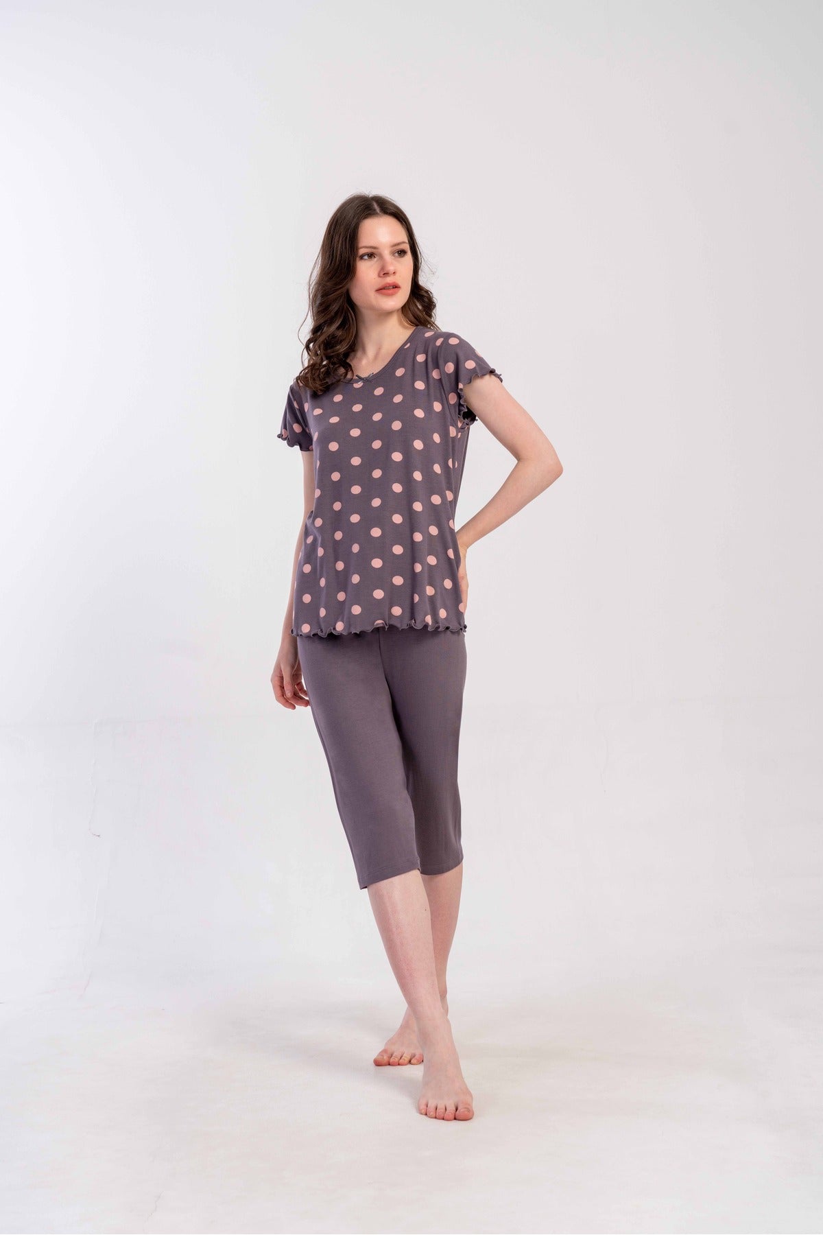 Woman Lycra Viscon Short Sleeve Capri Set