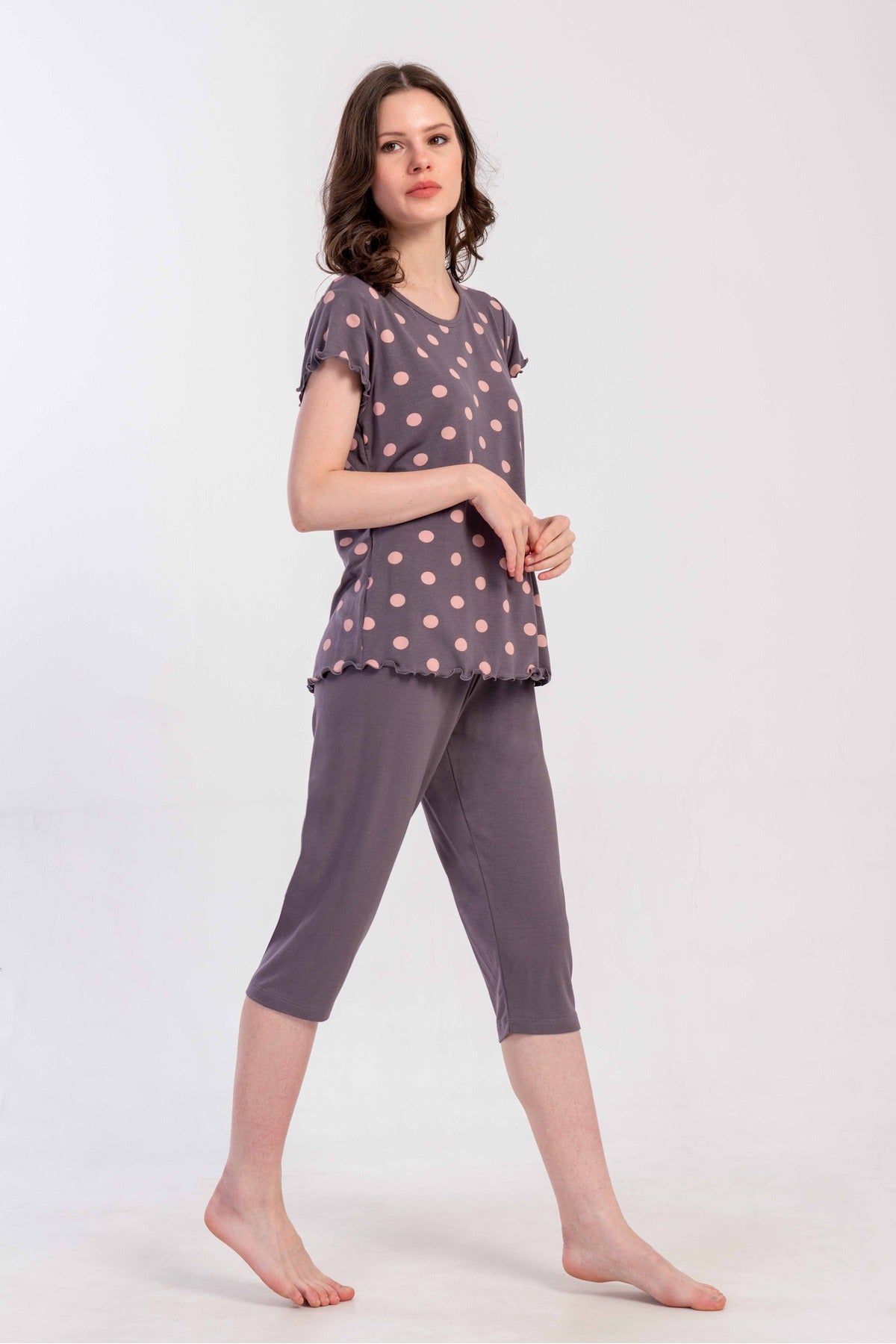 Woman Lycra Viscon Short Sleeve Capri Set