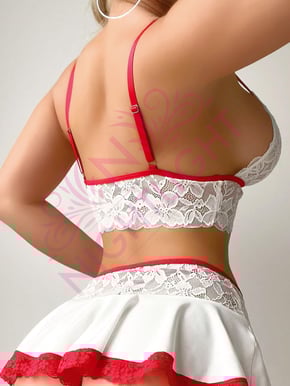 White and Red Lace Lingerie Set with Skirt