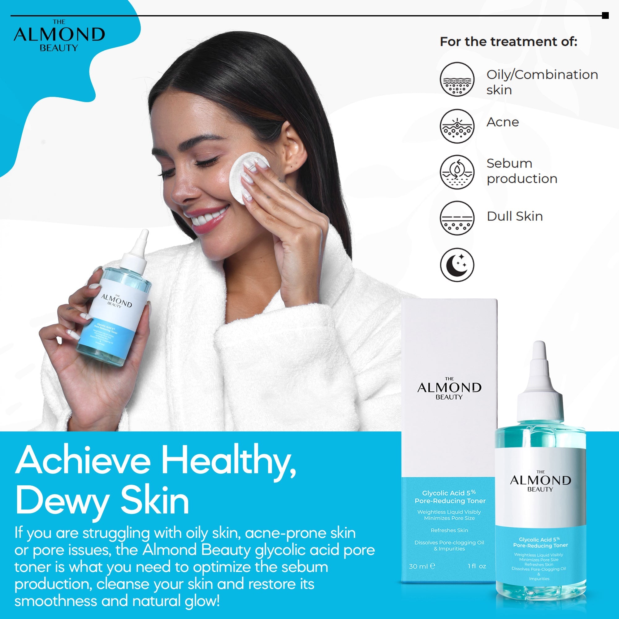 The Almond Beauty Pore Tightening Toner with Glycolic Acid AHA BHA