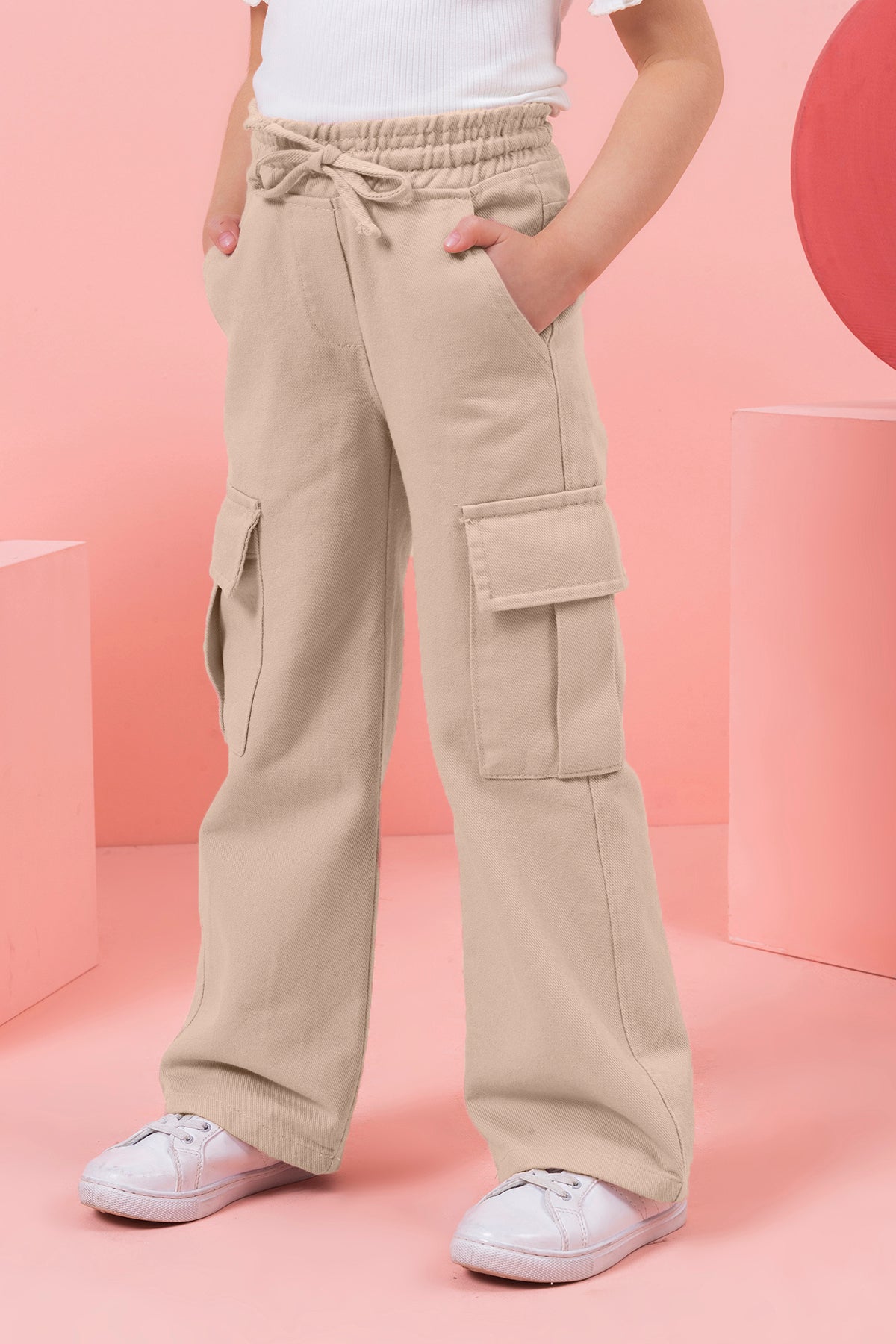 Girl Cargo Pocket Pipe Leg Gabardine Trousers
