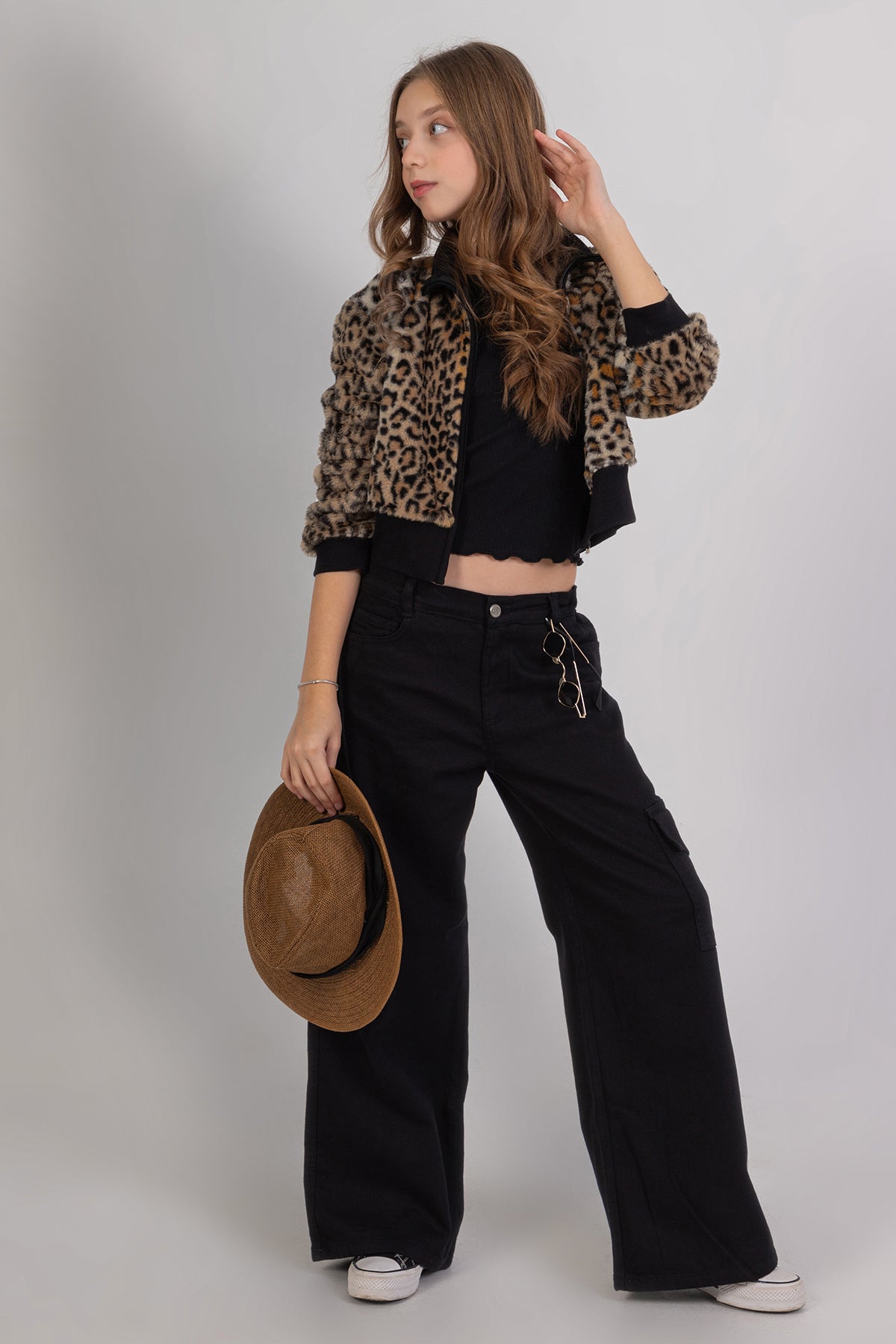 Girl Cargo Pocket Wide Leg Jeans