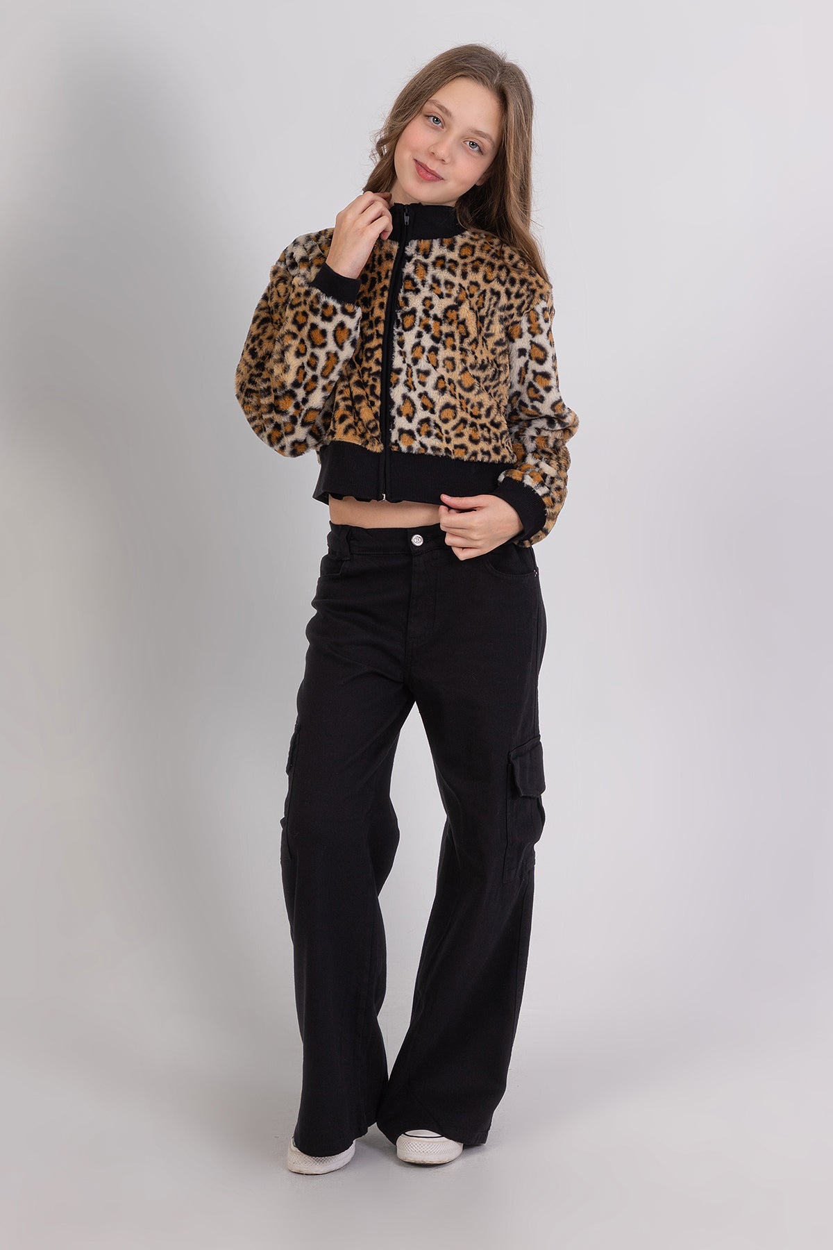 Girl Cargo Pocket Wide Leg Jeans