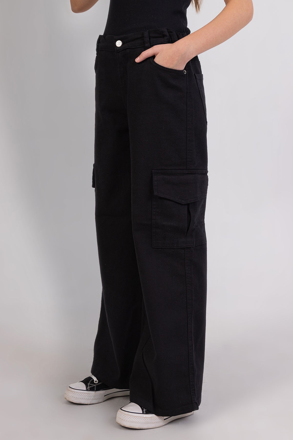 Girl Cargo Pocket Wide Leg Jeans