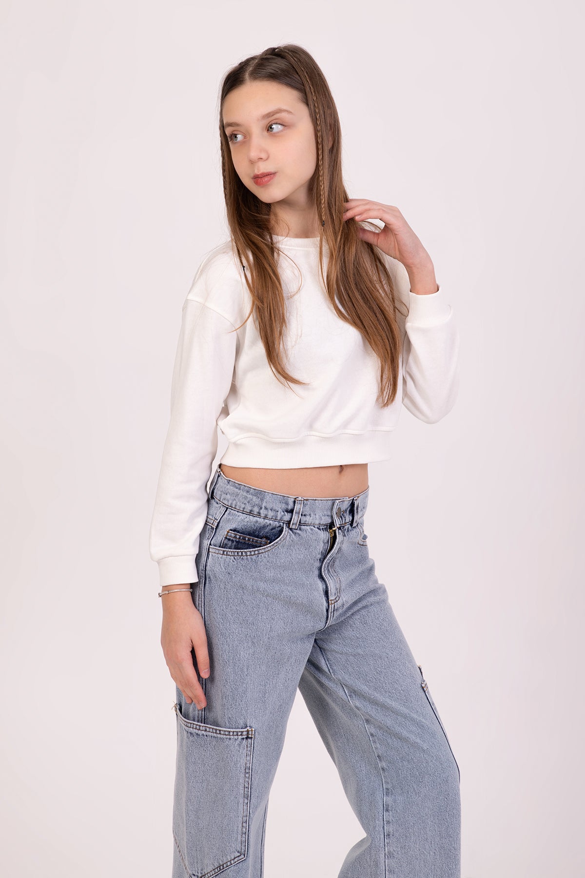 Girl Cargo Pocket Wide Leg Jeans