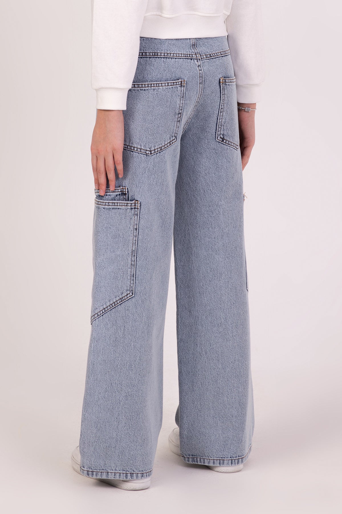 Girl Cargo Pocket Wide Leg Jeans