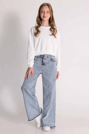 Girl Wide Leg Tasseled Jeans