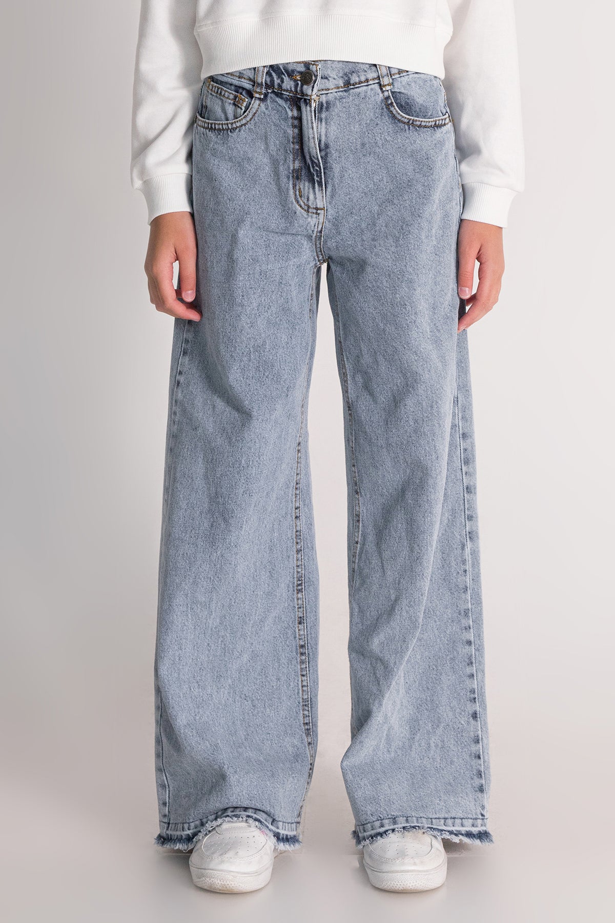 Girl Wide Leg Tasseled Jeans