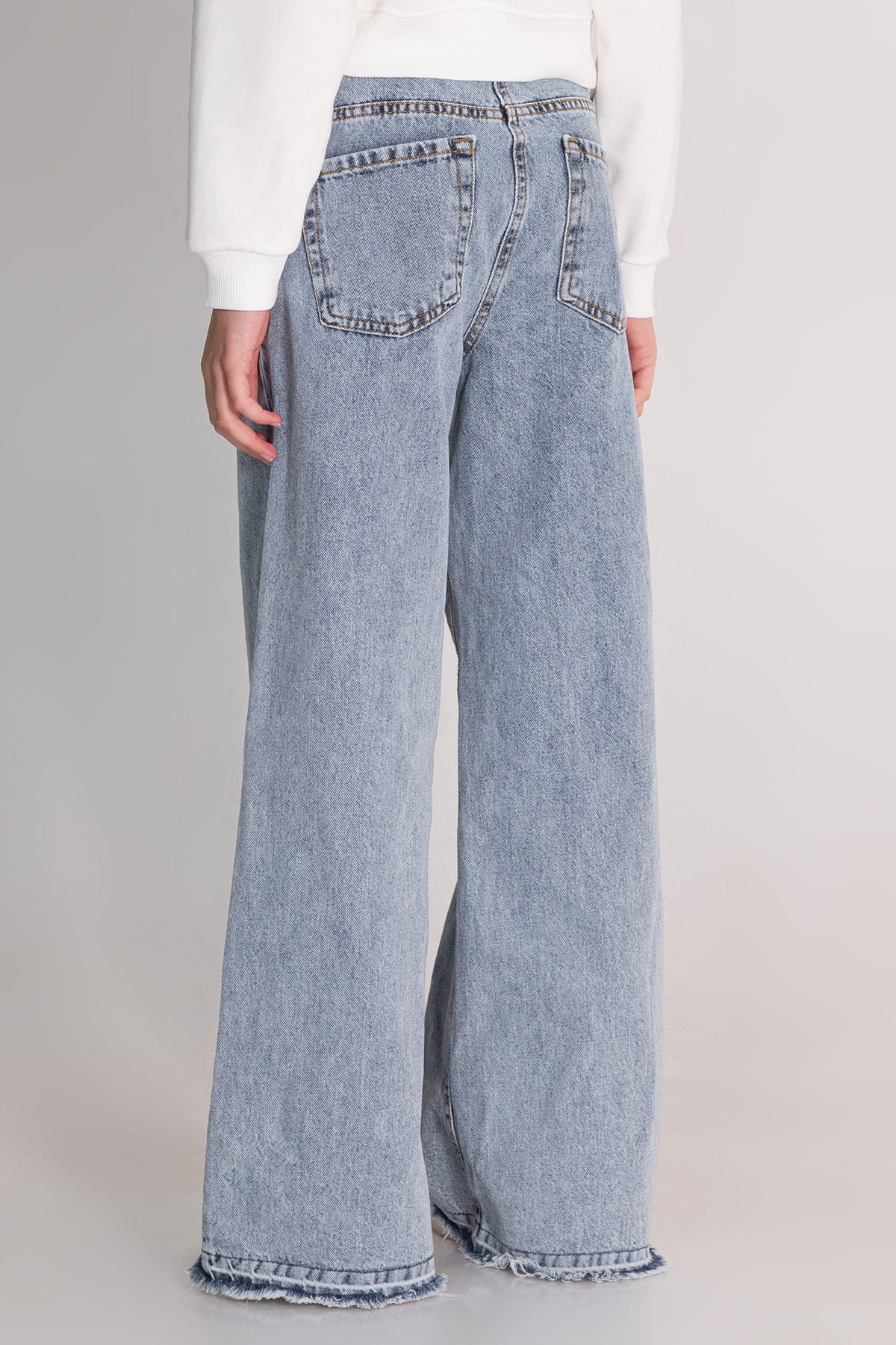 Girl Wide Leg Tasseled Jeans
