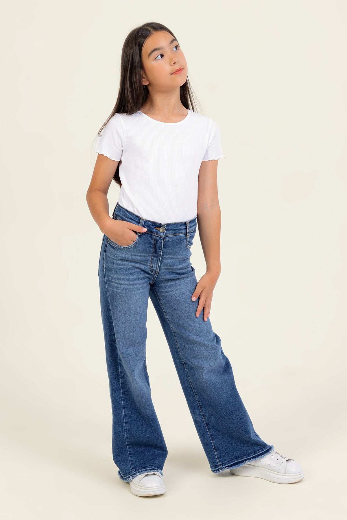 Girl Wide Leg Tasseled Jeans