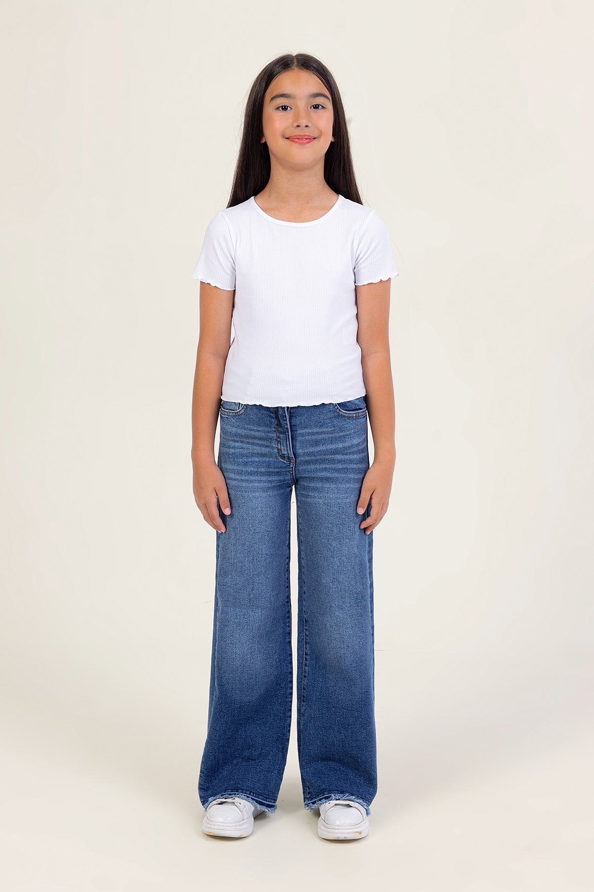 Girl Wide Leg Tasseled Jeans