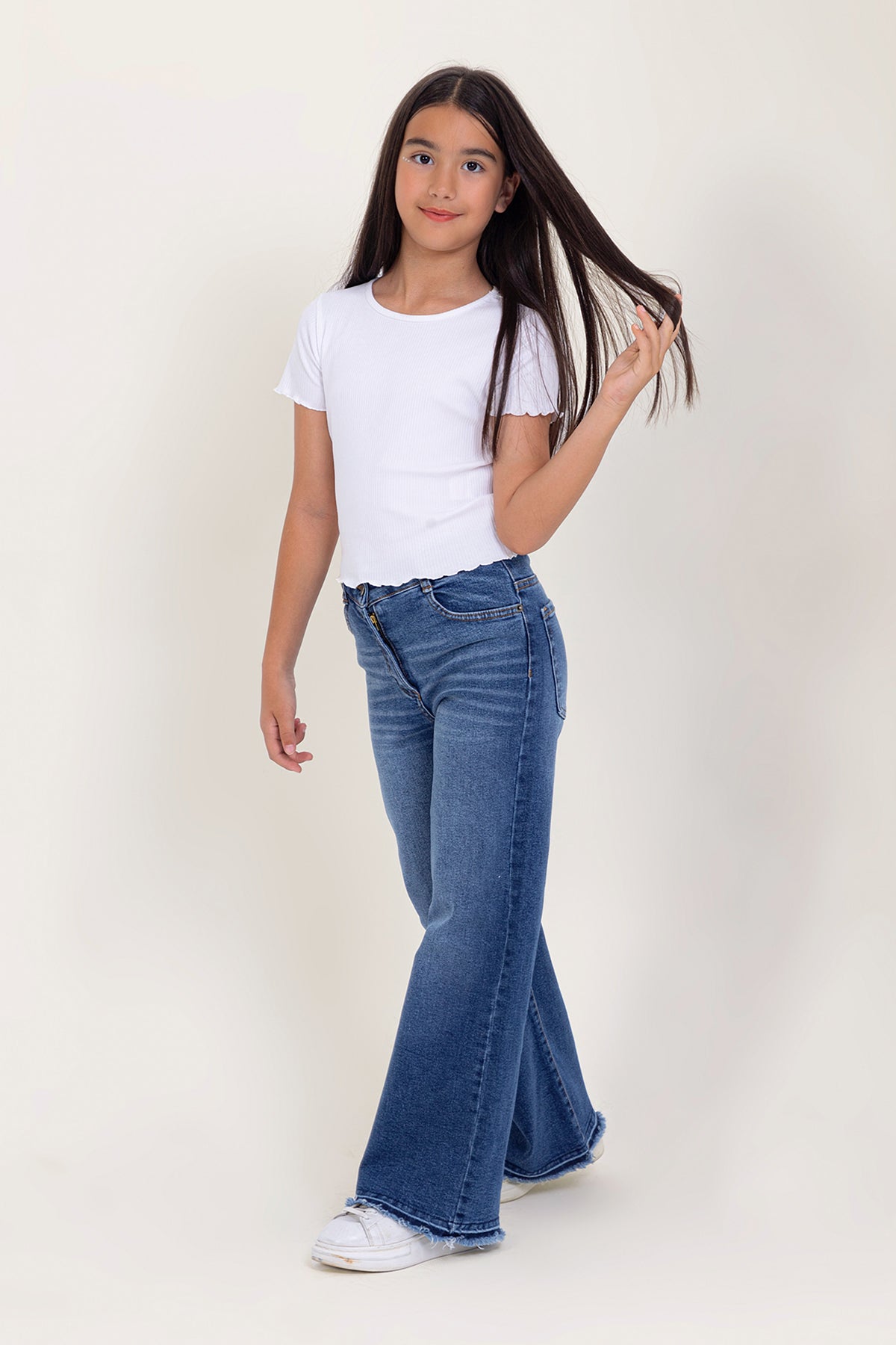Girl Wide Leg Tasseled Jeans