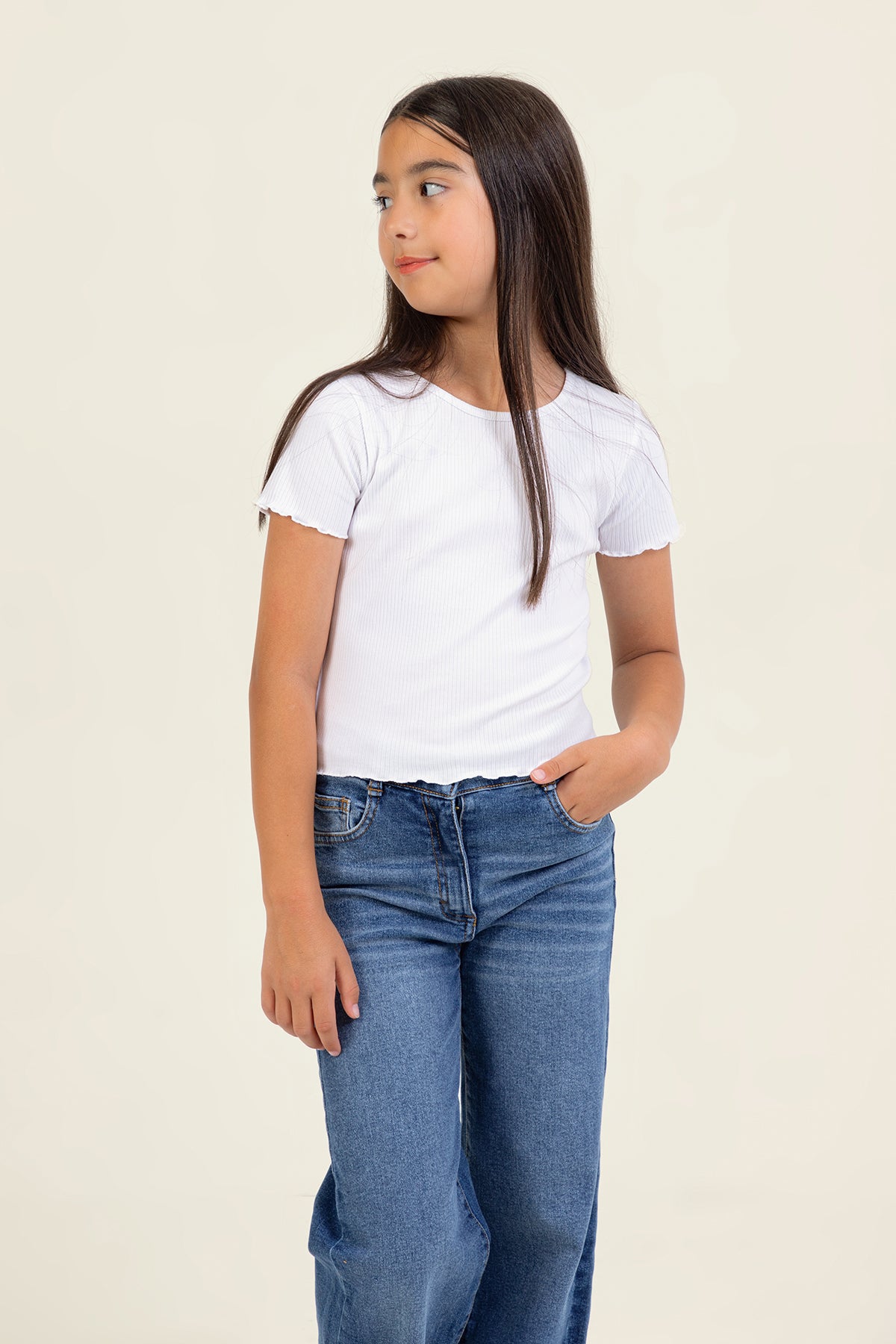 Girl Wide Leg Tasseled Jeans