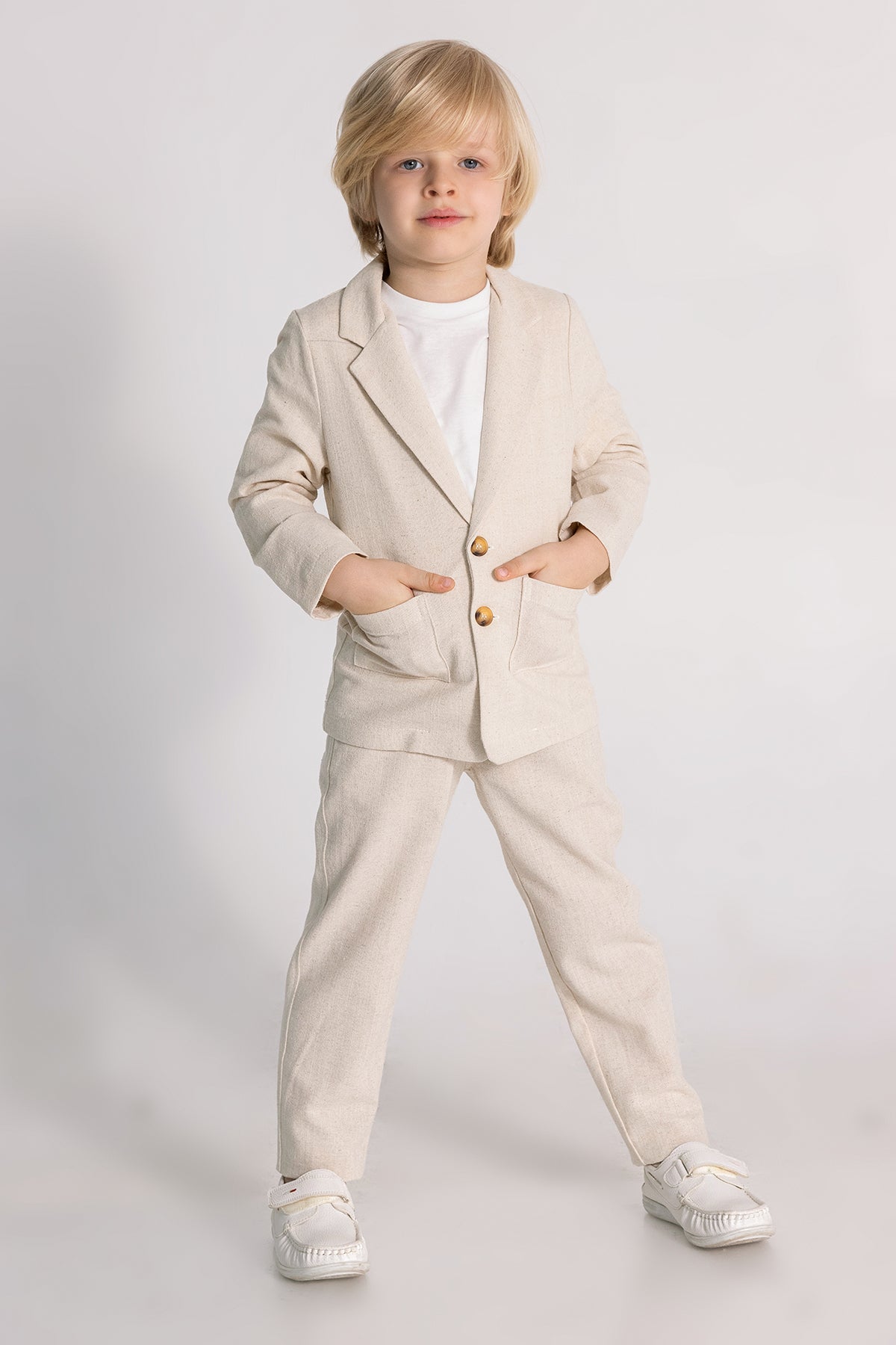 Boy Linen Look 3 Piece Suit