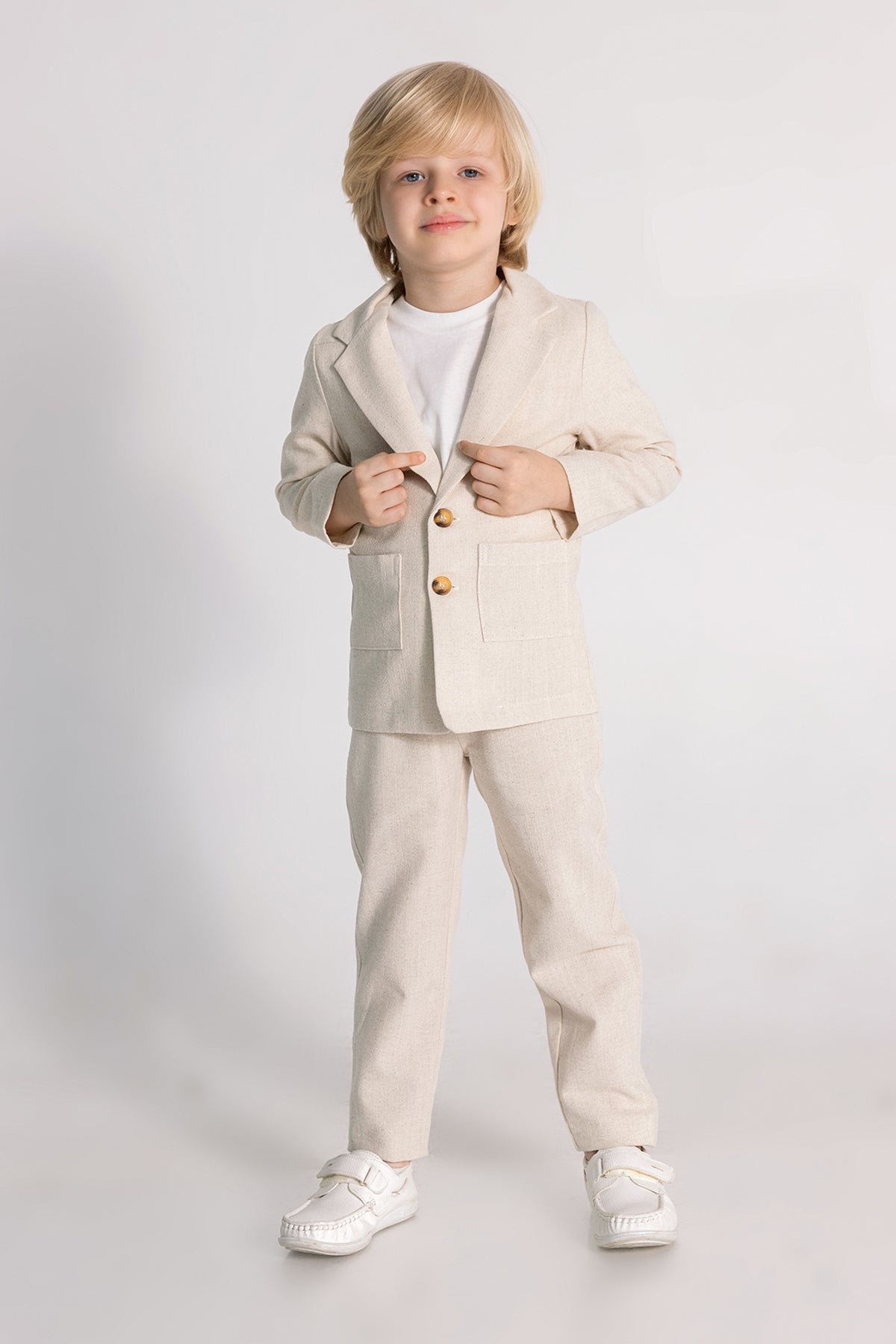 Boy Linen Look 3 Piece Suit