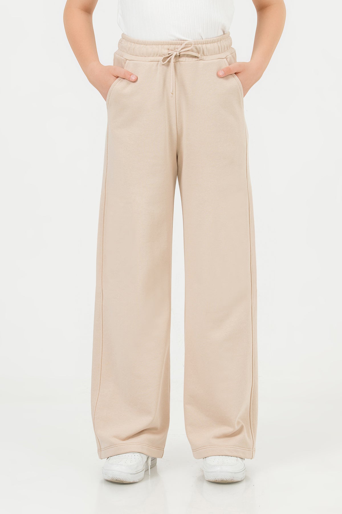 Girls Elastic Waist Wide Leg Trousers