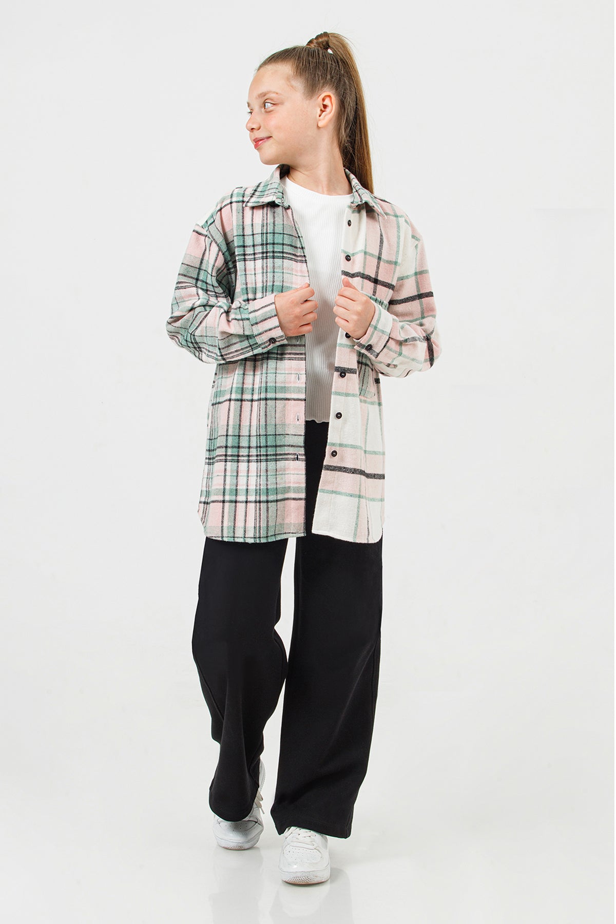 Girls Elastic Waist Wide Leg Trousers