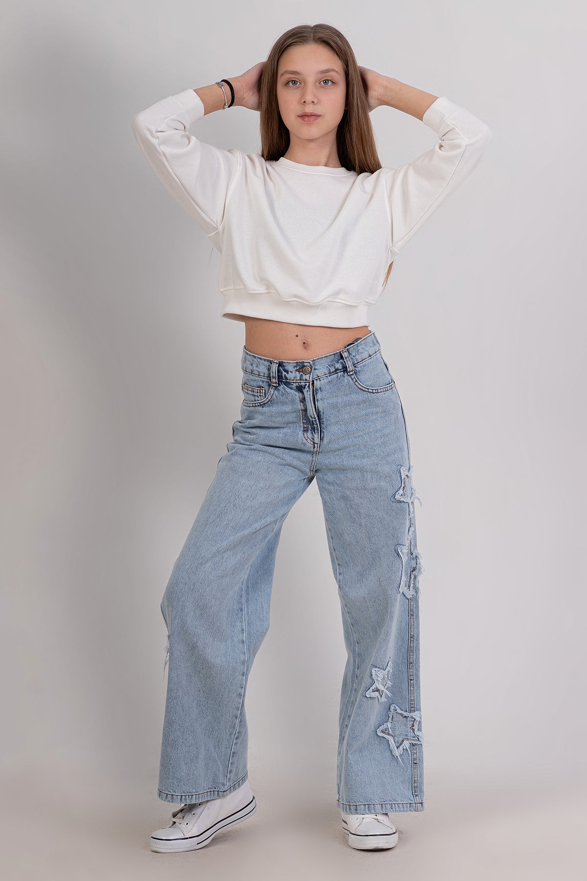 Girls Wide Leg Jeans with Star Detail On The Sides
