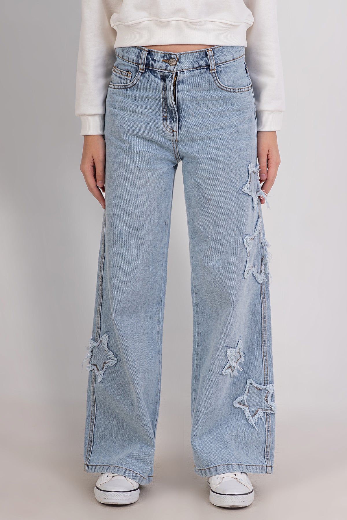Girls Wide Leg Jeans with Star Detail On The Sides