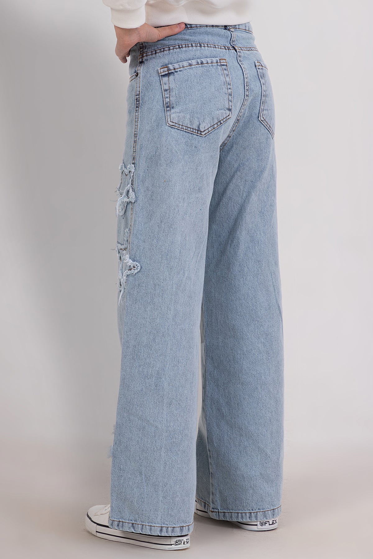 Girls Wide Leg Jeans with Star Detail On The Sides