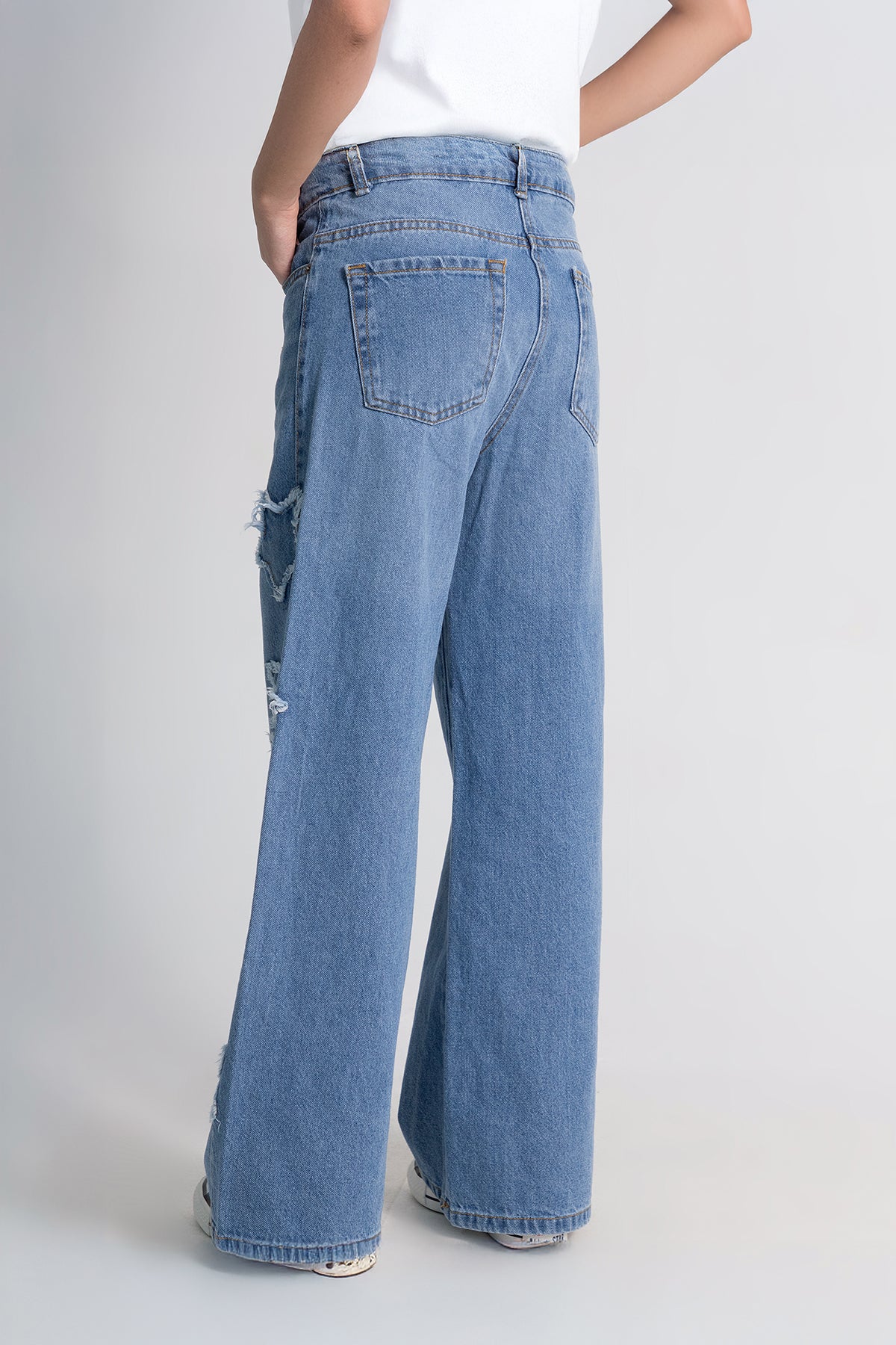 Girls Wide Leg Jeans with Star Detail On The Sides