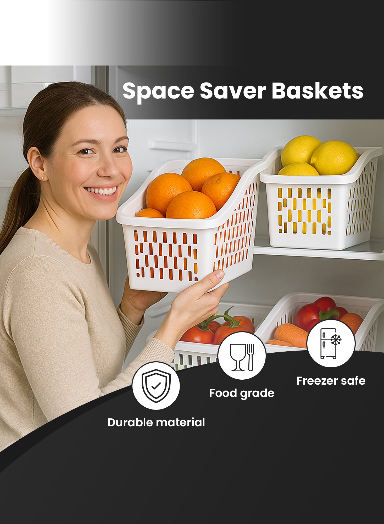 Organizers Fridge Organizer, Refrigerator Basket In-cabinet Organizer, 4 Pieces | BPA Free