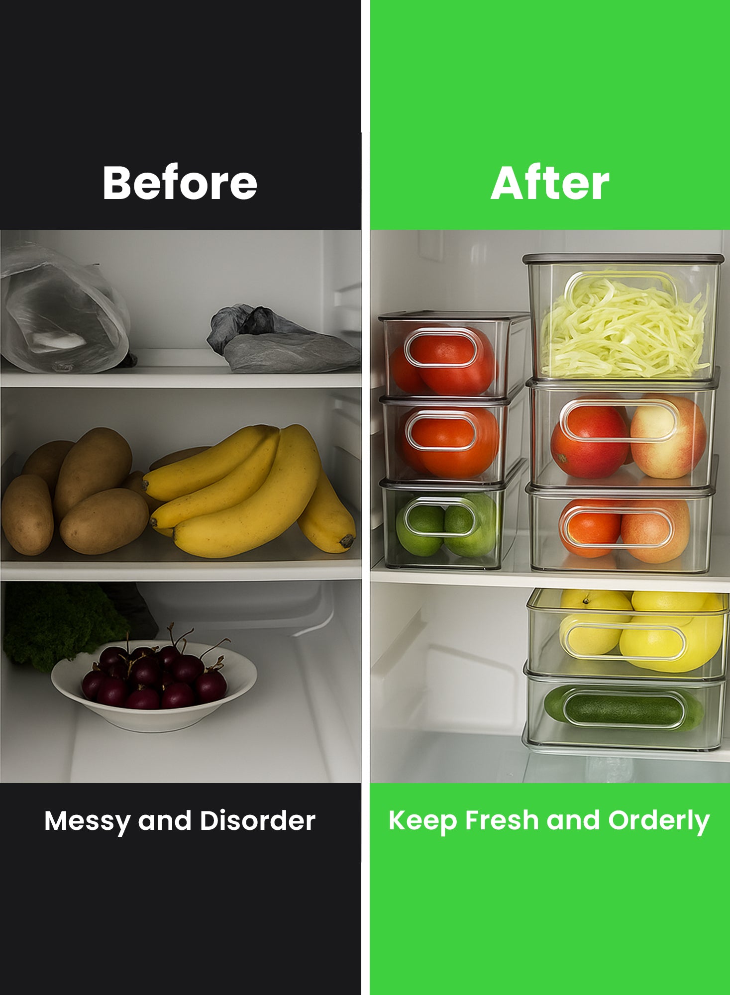 Organizers 6 Piece Refrigerator Organizer Bins, Plastic Kitchen Refrigerator Food Storage Container, | BPA Free